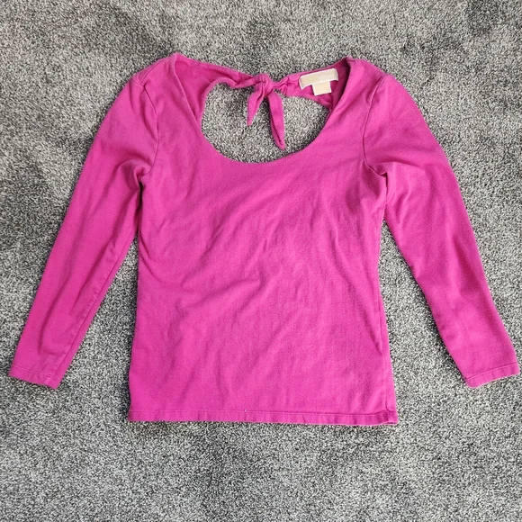 Michael Michael Kors Medium Pink Bow Open Back Spring Longsleeve Blouse - Picture 4 of 9